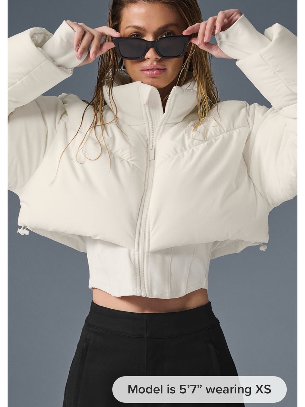 Alo main act corset puffer jacket in ivory